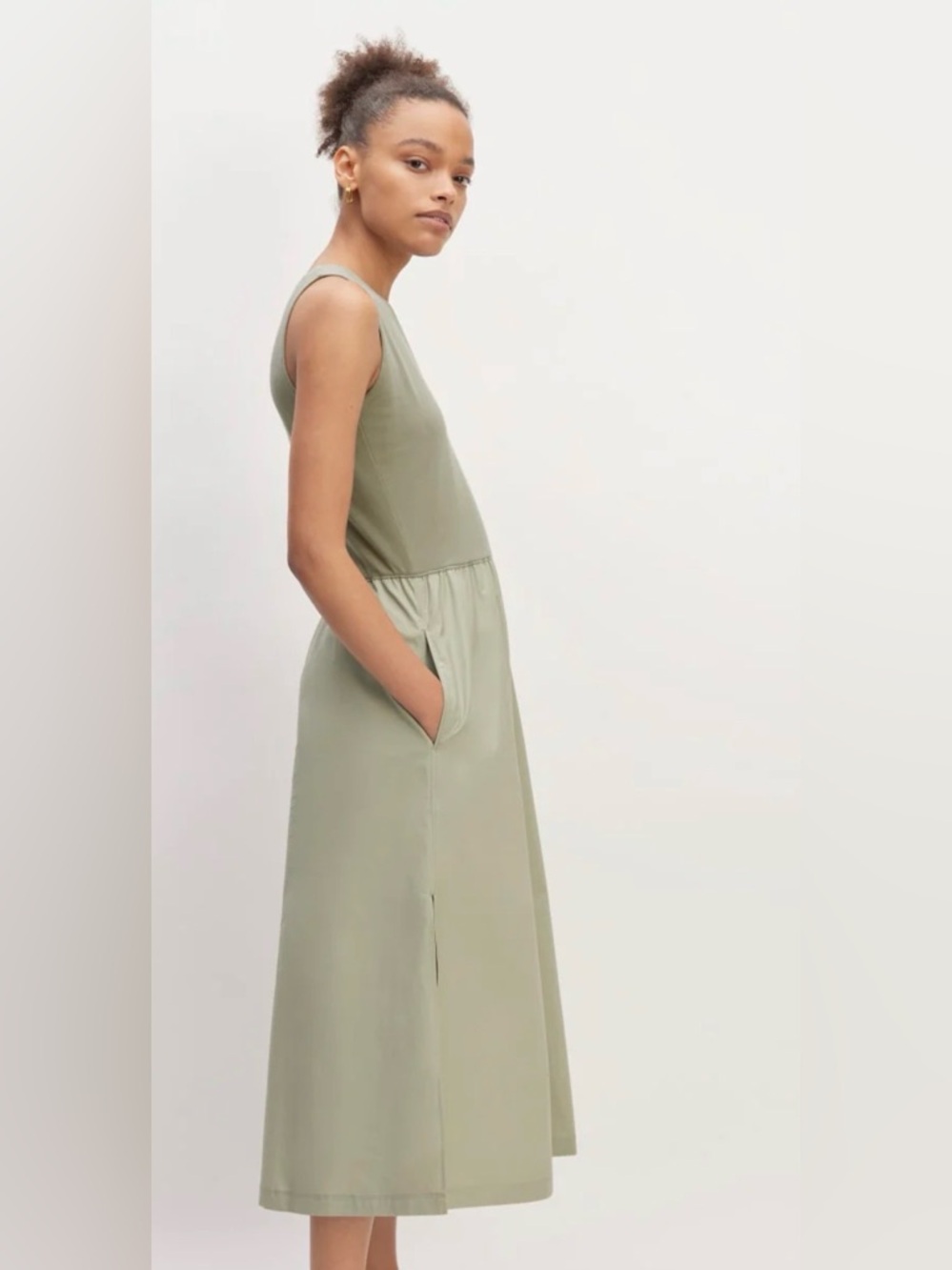 Everlane high neck supima cotton riviera dress sage green size medium